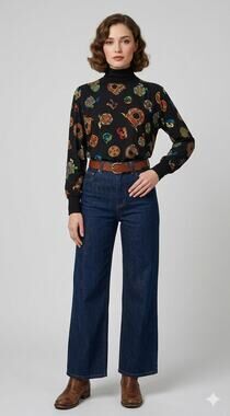 Crisca Abstract Fish Long Sleeve Turtleneck Shirt Womens Size 40 Canada Flawed